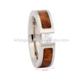 Bague en acier inoxydable en titane pour mariage en bois, bague en titane en argent avec incrustation de bois